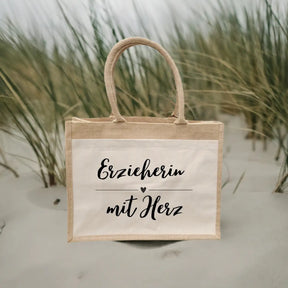 Jutetasche Erzieherin mit Herz Geschenke