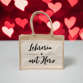 Jutetasche Lehrerin mit Herz Geschenke