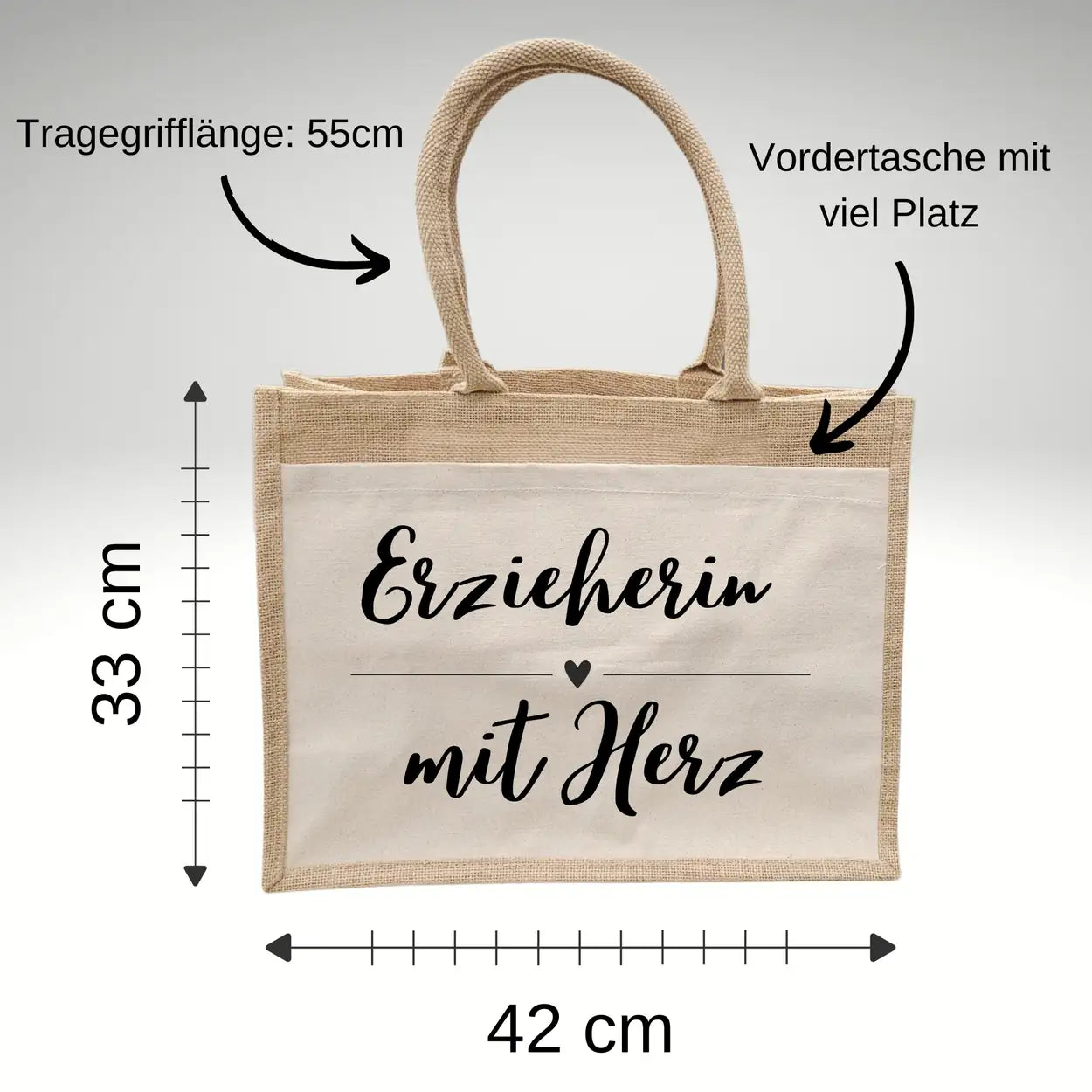 Jutetasche Erzieherin mit Herz Geschenke