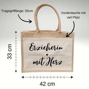 Jutetasche Erzieherin mit Herz Geschenke