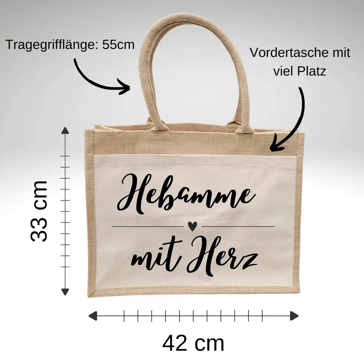 Jutetasche Hebamme mit Herz Geschenke