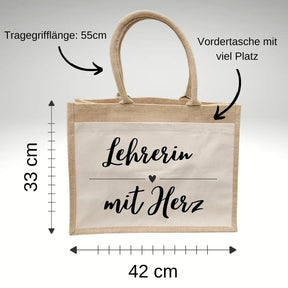 Jutetasche Lehrerin mit Herz Geschenke