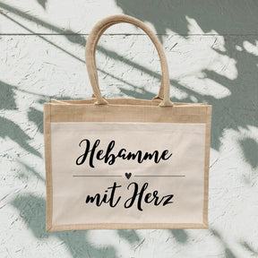 Jutetasche Hebamme mit Herz Geschenke