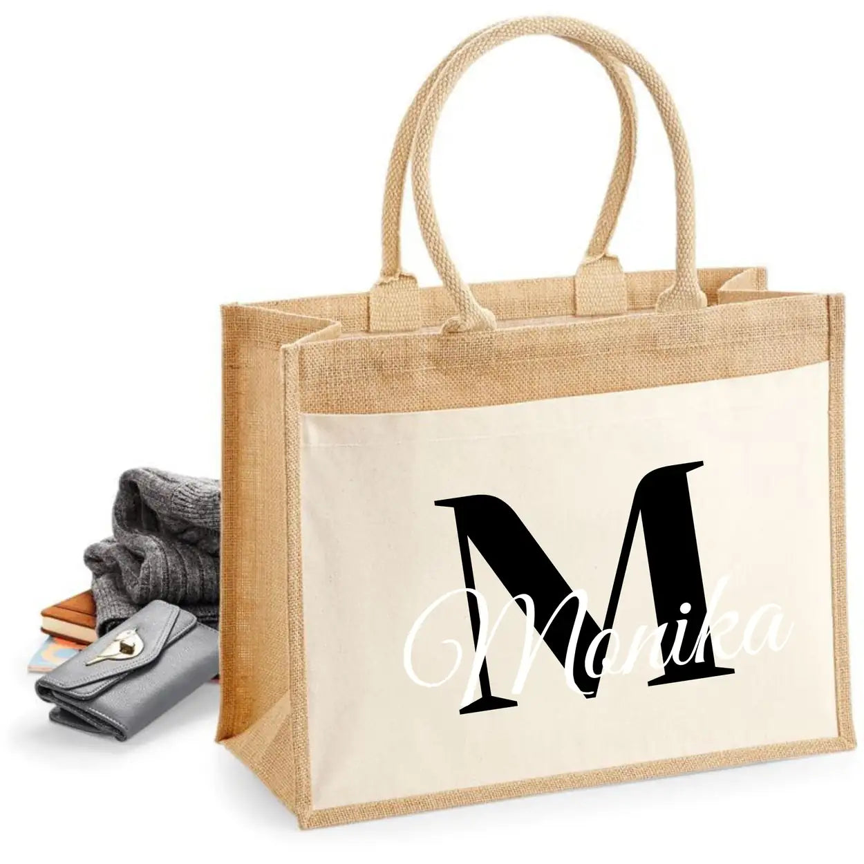 Jutetasche personalisiert mit Initial und Namen Geschenke