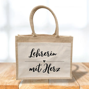 Jutetasche Lehrerin mit Herz Geschenke