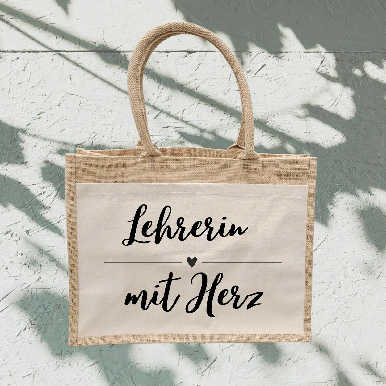 Jutetasche Lehrerin mit Herz Geschenke