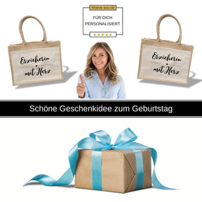 Jutetasche Erzieherin mit Herz Geschenke