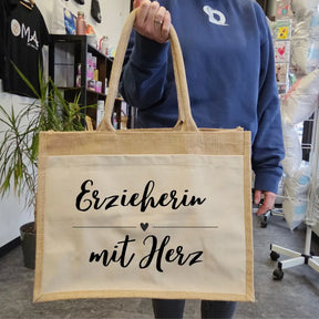 Jutetasche Erzieherin mit Herz Geschenke