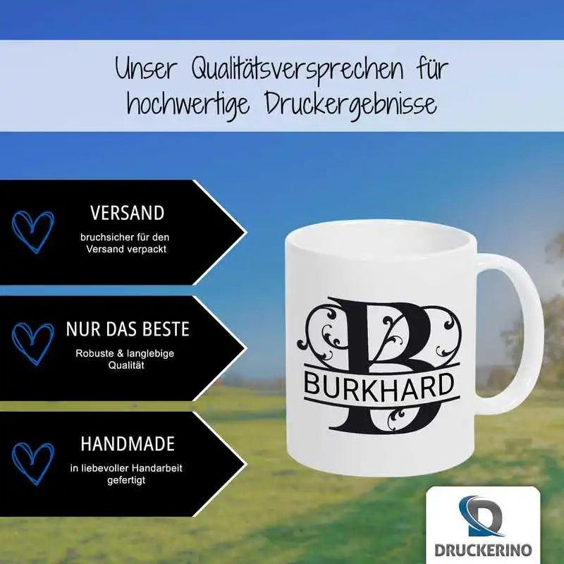 Keramik Tasse mit Namen | Motiv 1 | Burkhard - Druckerino
