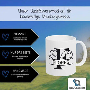 Keramik Tasse mit Namen | Motiv 1 | Flores - Druckerino