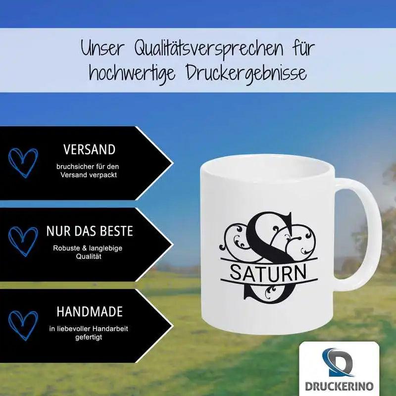 Keramik Tasse mit Namen | Motiv 1 | Saturn - Druckerino
