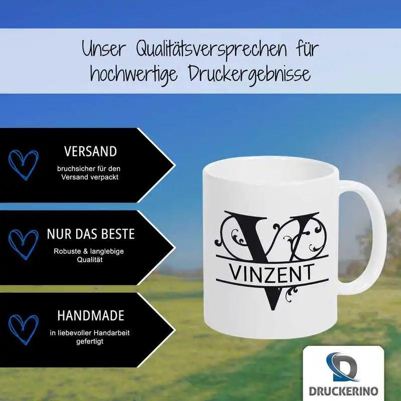 Keramik Tasse mit Namen | Motiv 1 | Vinzent - Druckerino