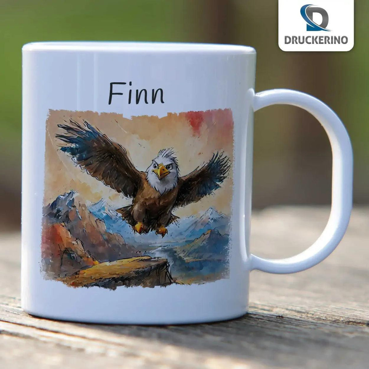 Kindertasse mit Namen | Abenteueradler Flug - Druckerino