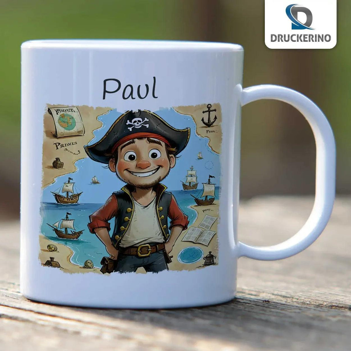 Kindertasse mit Namen | Abenteurer der Meere - Druckerino