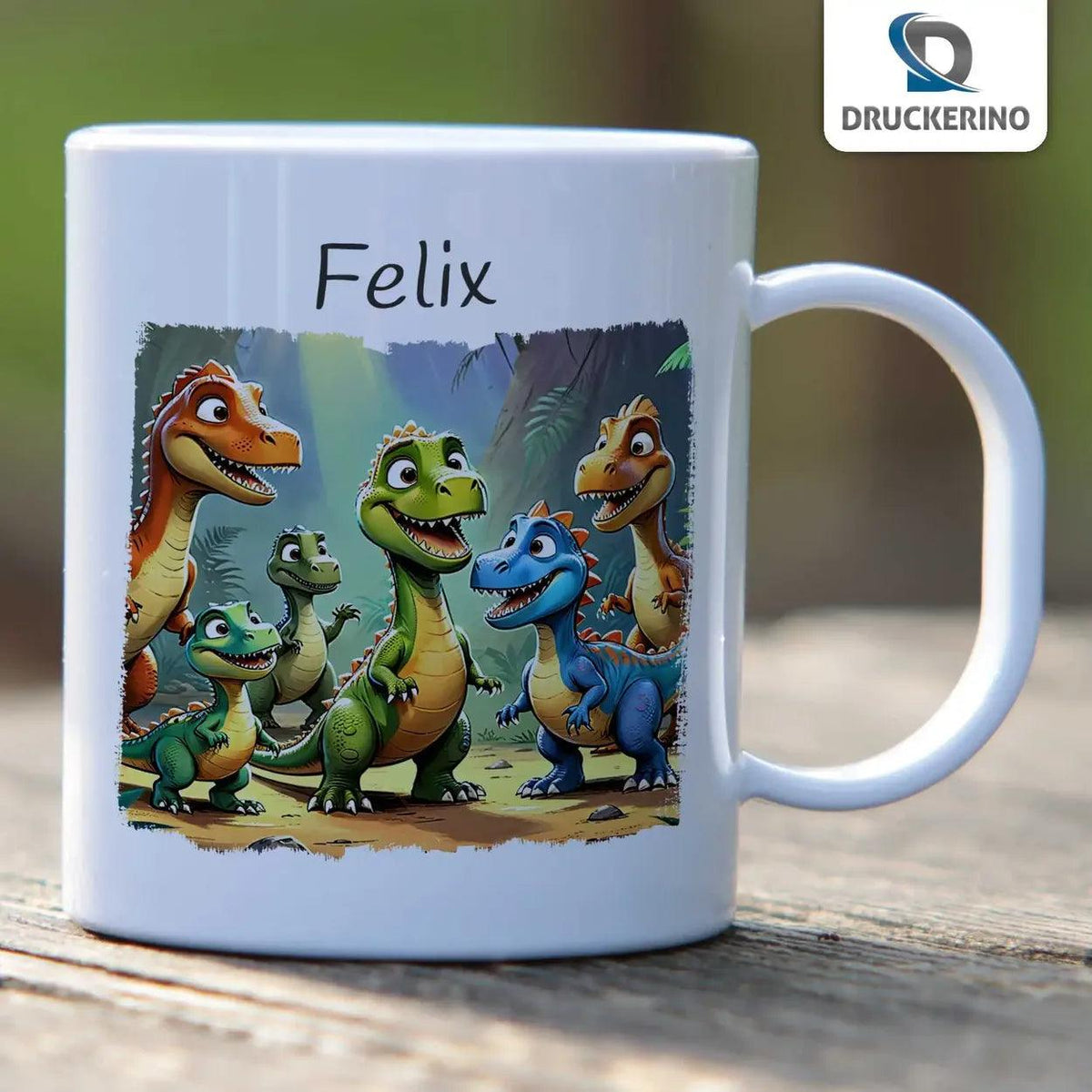 Kindertasse mit Namen | Dino-Abenteuer Kinder - Druckerino