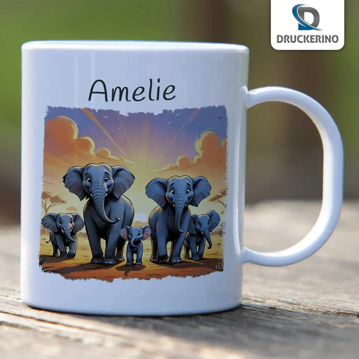 Kindertasse mit Namen | Elefantenabenteuer - Druckerino