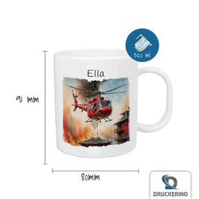 Kindertasse mit Namen | Heldenflug-Rettungseinsatz - Druckerino