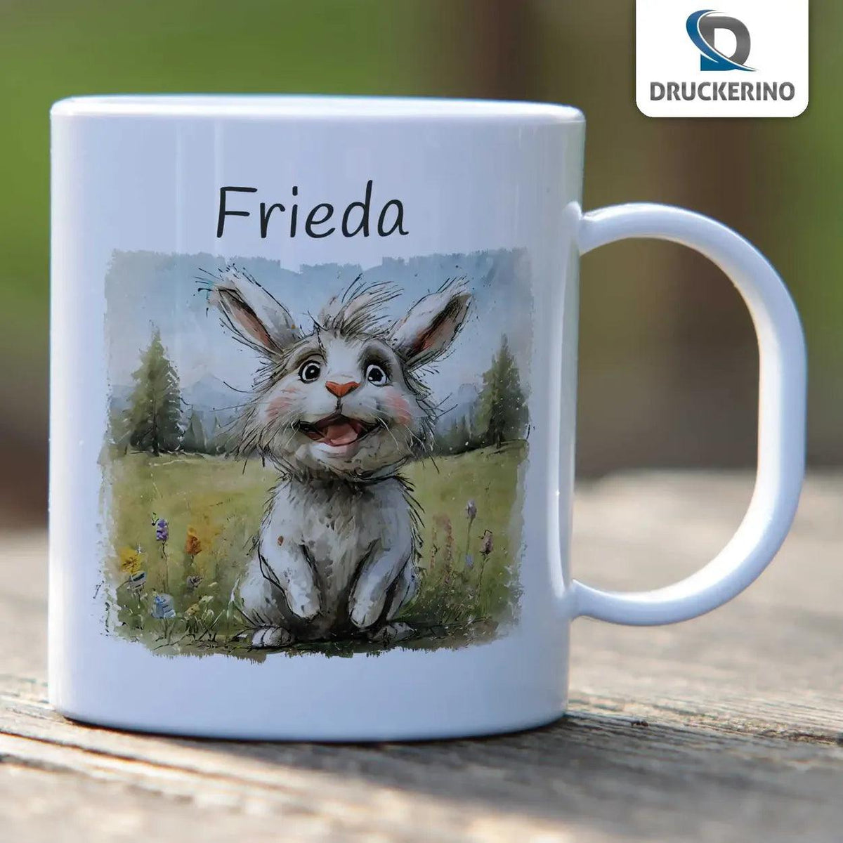 Kindertasse mit Namen | Hoppel-Hase Abenteuer - Druckerino