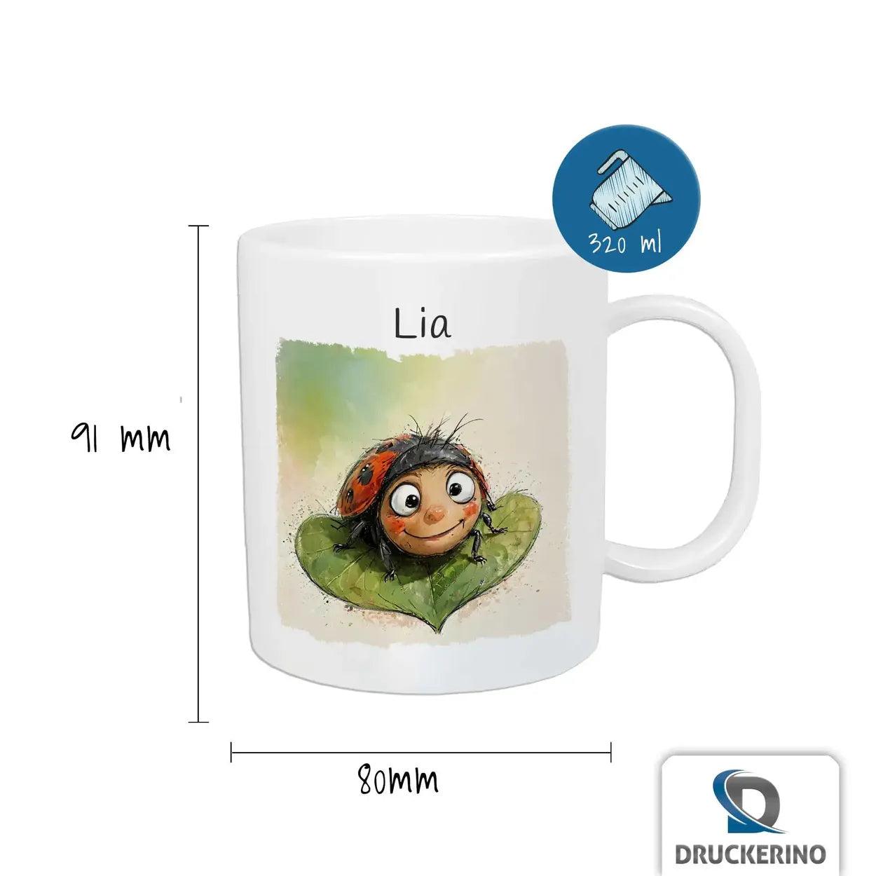 Kindertasse mit Namen | Marienkäferzauber - Druckerino
