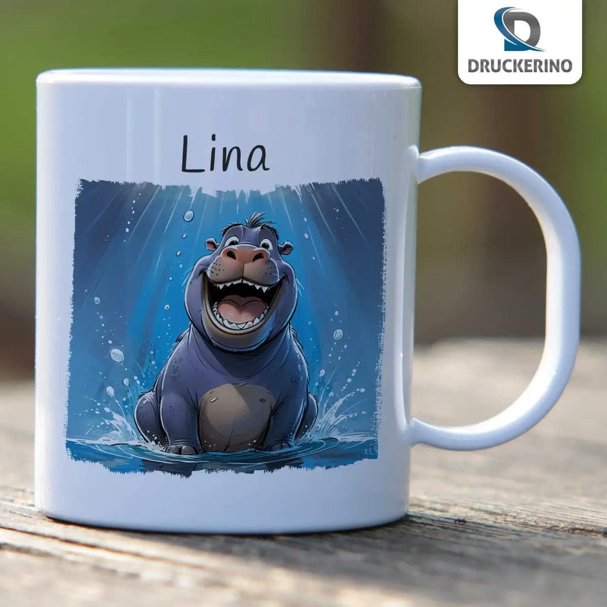 Kindertasse mit Namen | Wasserspaß Nilpferd - Druckerino