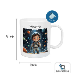 Kindertasse mit Namen | Weltraumabenteurer - Druckerino