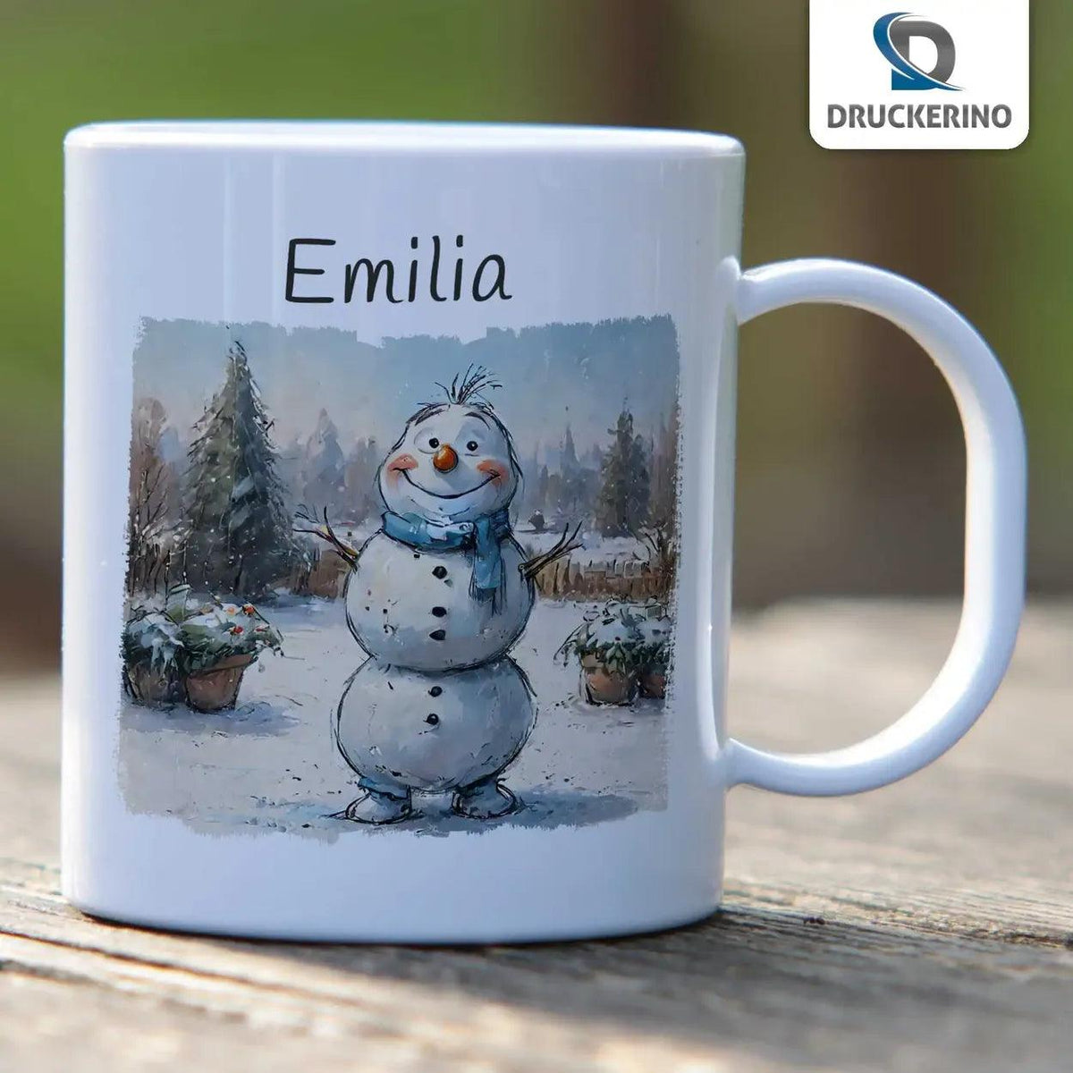 Kindertasse mit Namen | Winterzauber Schneemann - Druckerino