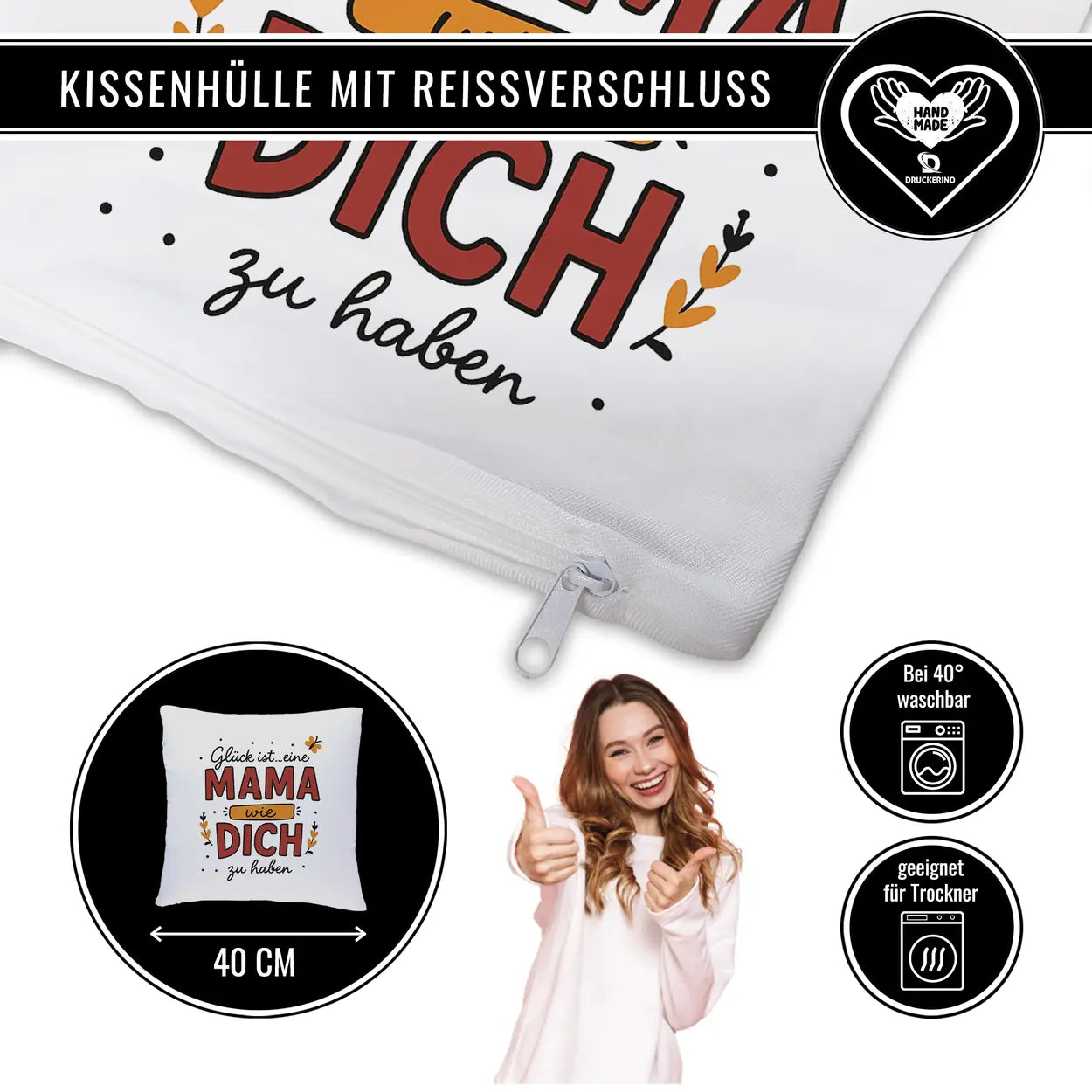 Kissen - Glück ist eine Mama wie Dich zu haben - Druckerino