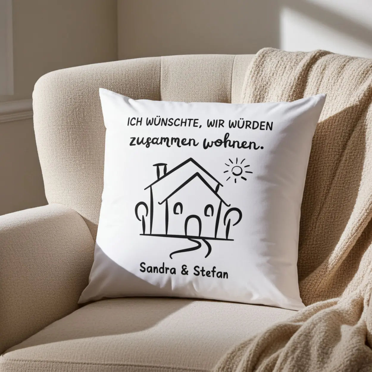 Kissen mit Spruch Ich wünschte wir würden zusammen wohnen personalisiert - Geschenk Fernbeziehung