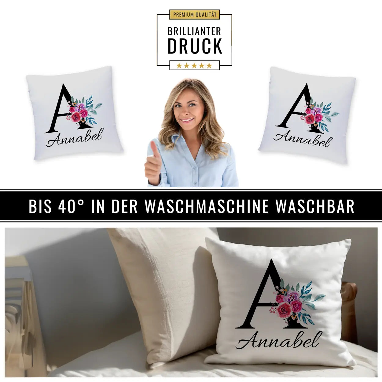 Kissen personalisiert mit Initial und Namen