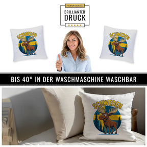 Lustiges Schweden Kissen mit Elch und Flagge, hochwertiger Druck, Geschenkidee Weihnachten von druckerino.de