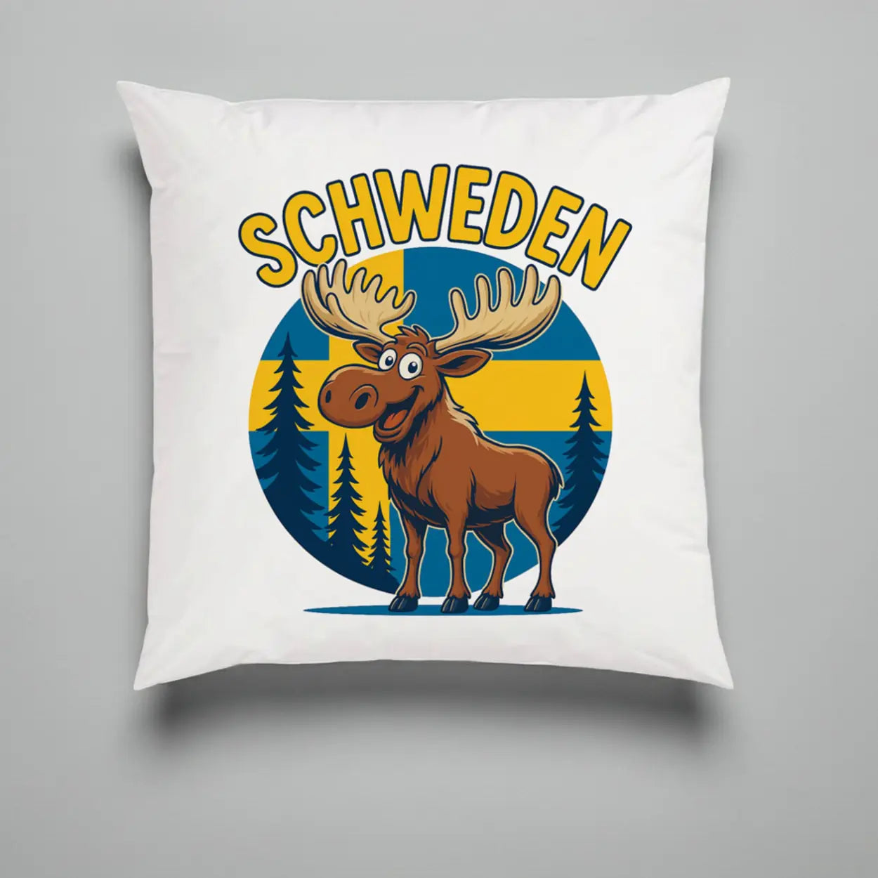 Lustiges Schweden Kissen mit Elch und Flagge, hochwertiger Druck, Geschenkidee Weihnachten von druckerino.de