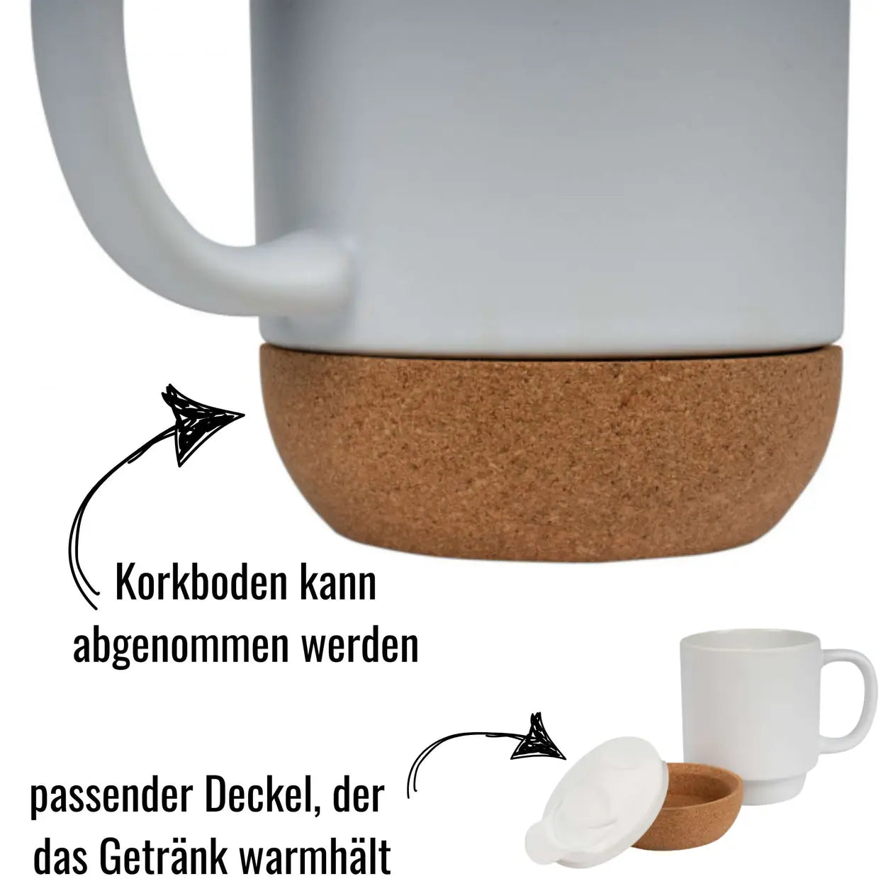 Tasse mit Kork Sockel und Deckel