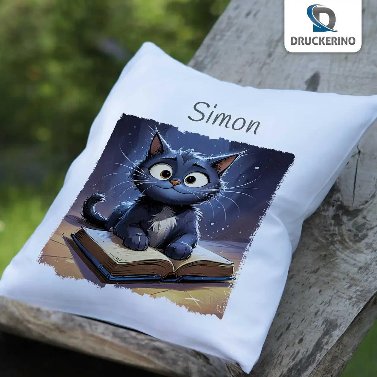 Kuschelkissen Kinder | Bücherkatze 40x40 cm - Druckerino