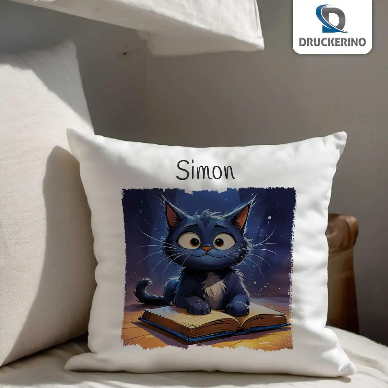 Kuschelkissen Kinder | Bücherkatze 40x40 cm - Druckerino