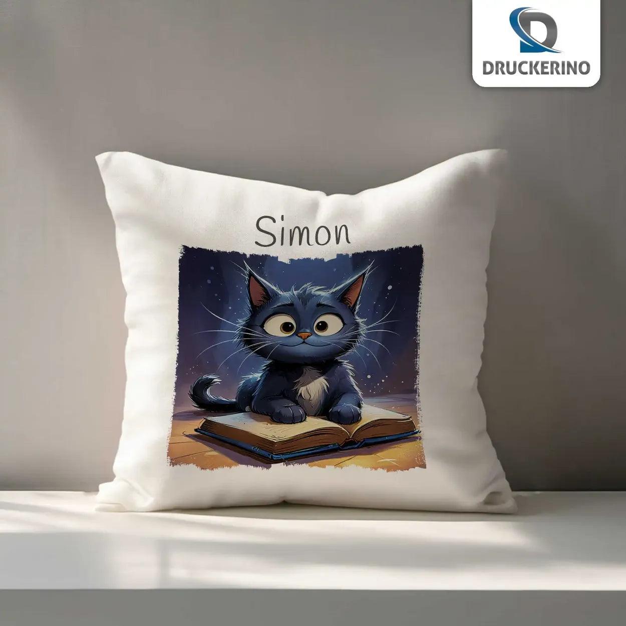 Kuschelkissen Kinder | Bücherkatze 40x40 cm - Druckerino