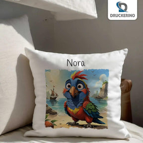 Kuschelkissen Kinder | Trauminsel Papagei 40x40 cm - Druckerino