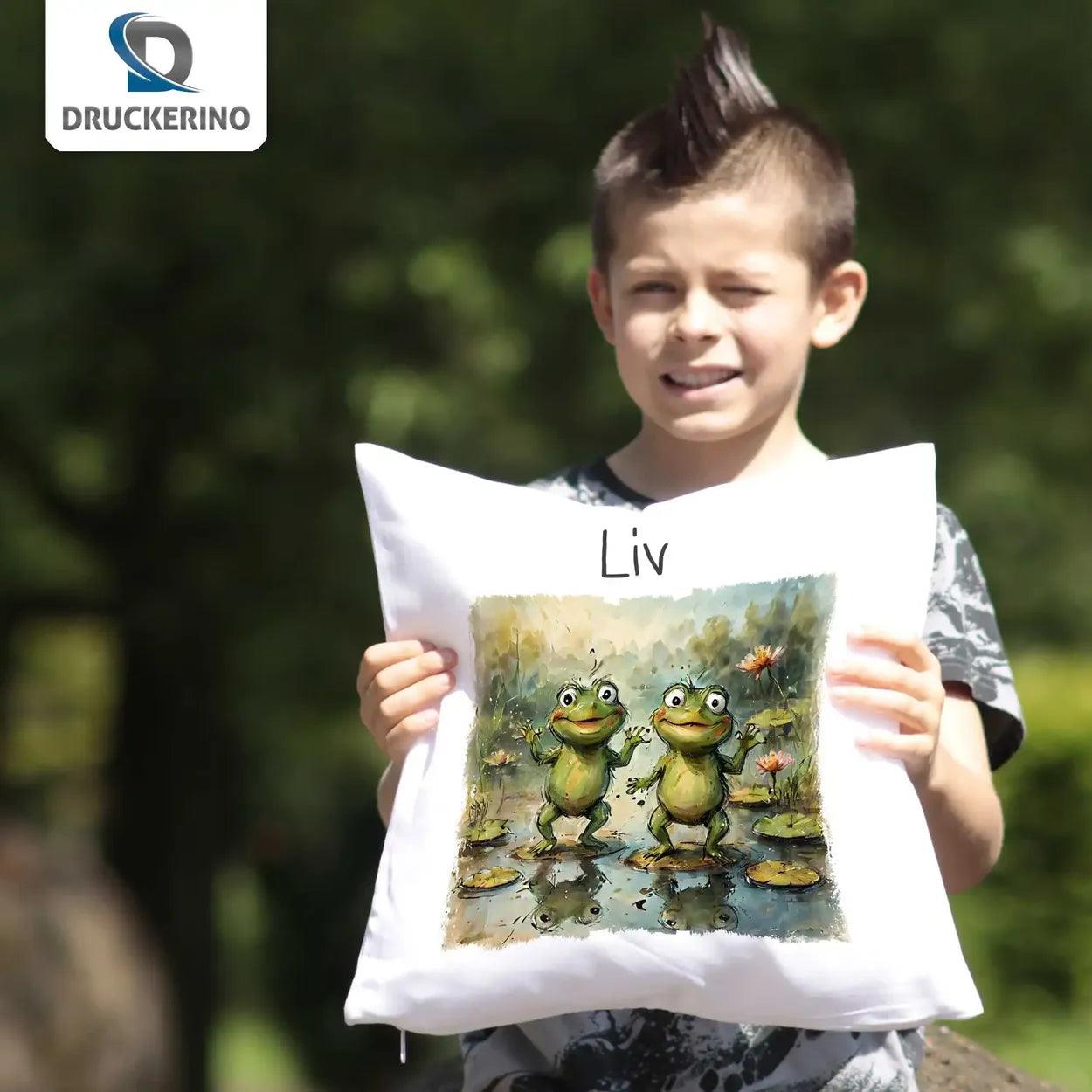Kuschelkissen Kinder| Froschfreunde-Zauber 40x40 cm - Druckerino