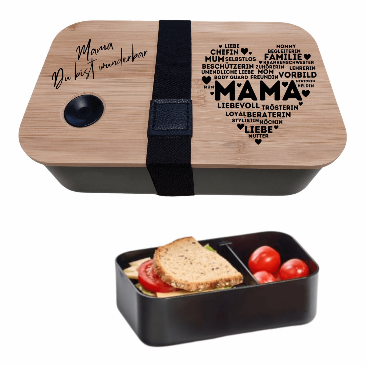 Lunchbox Mama - Druckerino - Brotdose für Mama - Vesperbox Mama, Bentobox Mama - Geschenk Mama - Geschenk für Mütter - Weihnachtsgeschenk Mama - Geburtstagsgeschenk Mama, Brotdose mit Fächern