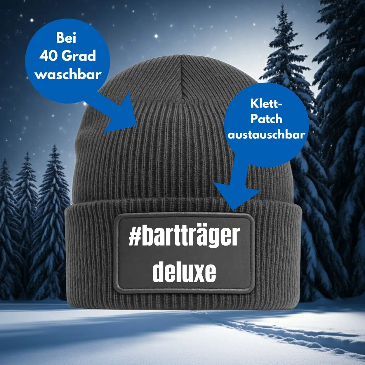 Bartträger Deluxe Wollmütze Beanie in grau Wichtelgeschenk