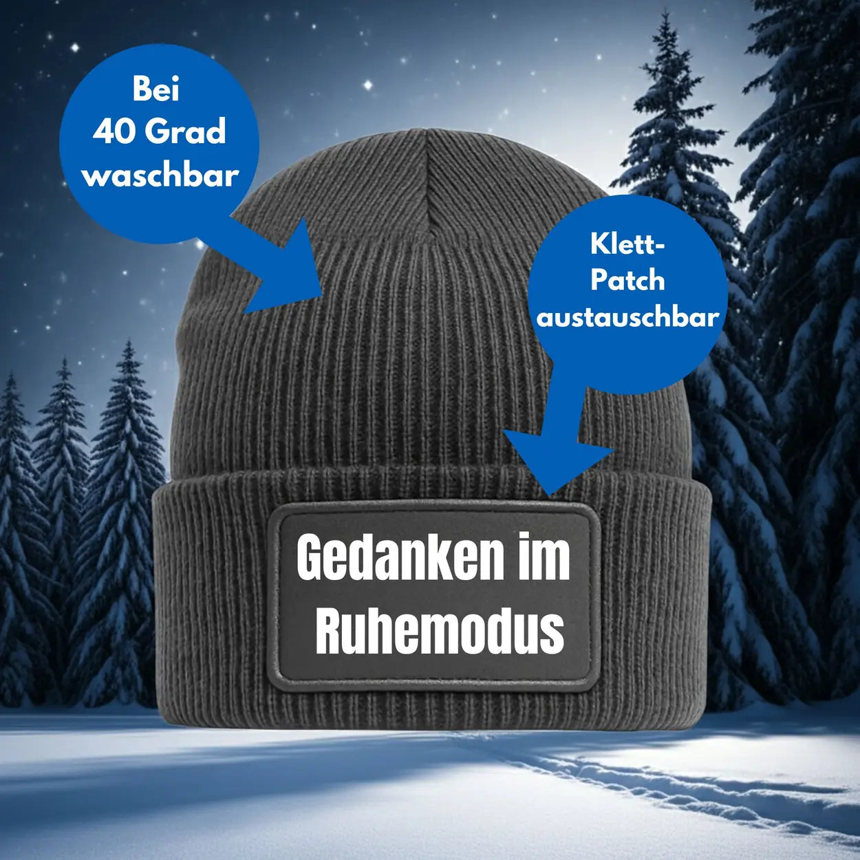 Beanie Mütze Geschenkidee Wichtelgeschenk Gedanken im Ruhemodus Wollmütze grau