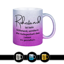 Glitzertasse - Ruhestand ist kein Stillstand Lila Geschenkideen