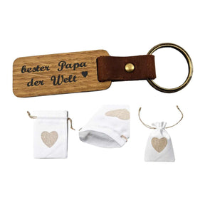 Schlüsselanhänger Holz Leder - bester Papa der Welt - Druckerino