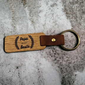 Schlüsselanhänger Holz Leder - Papa ist der Beste - Druckerino