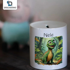Spardose personalisiert Dinosaurier-Abenteuer - Druckerino
