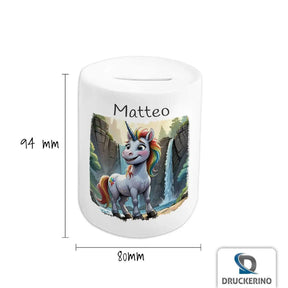 Spardose personalisiert Einhorn-Abenteuer - Druckerino