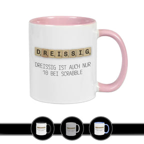 Tasse zum 30. Geburtstag - Scrabble Rosa Geschenke