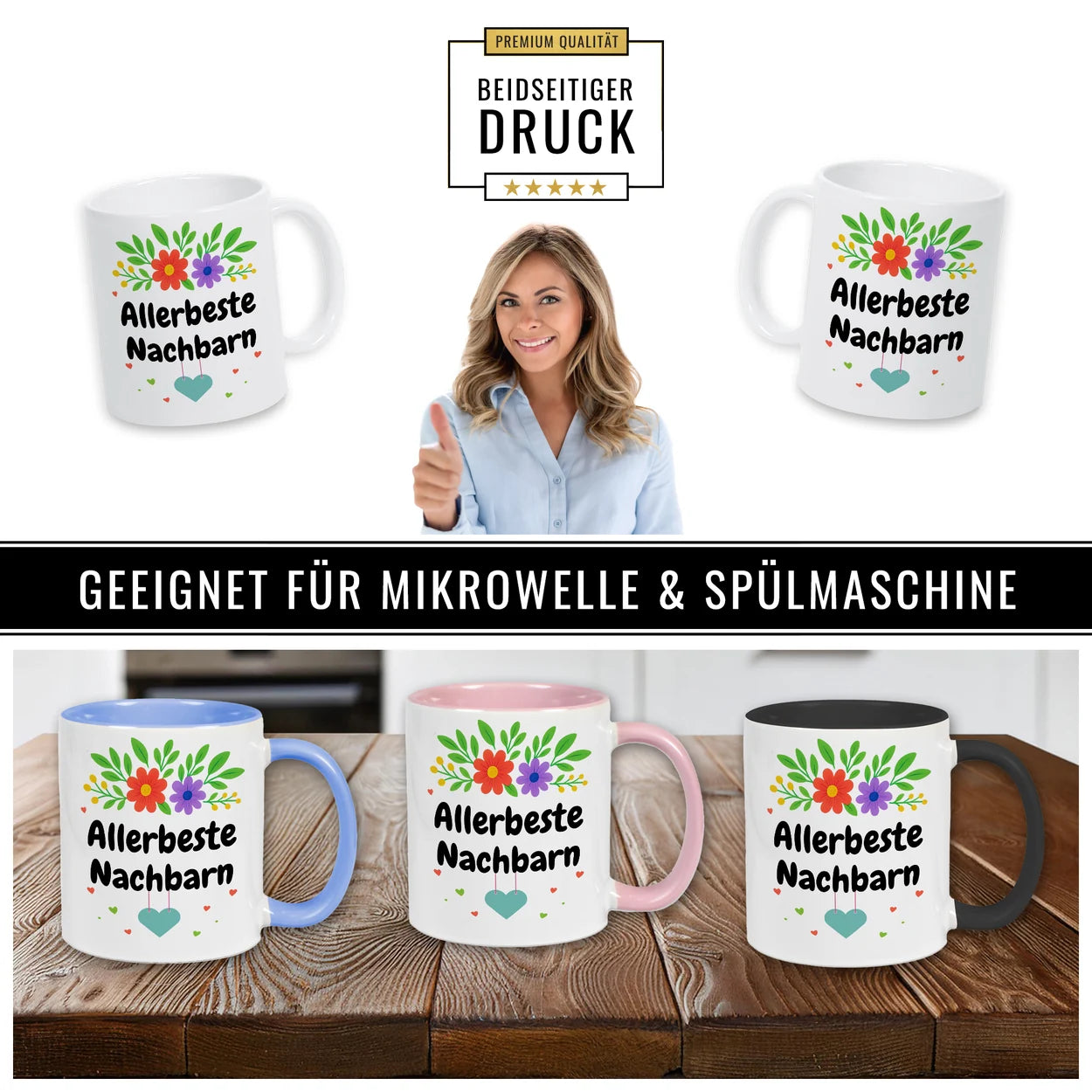 beidseitig bedruckte Tassen spülmaschinenfest