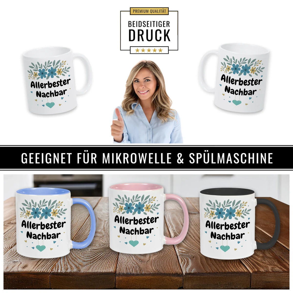 Spülmaschinenfest und beidseitig bedruckt