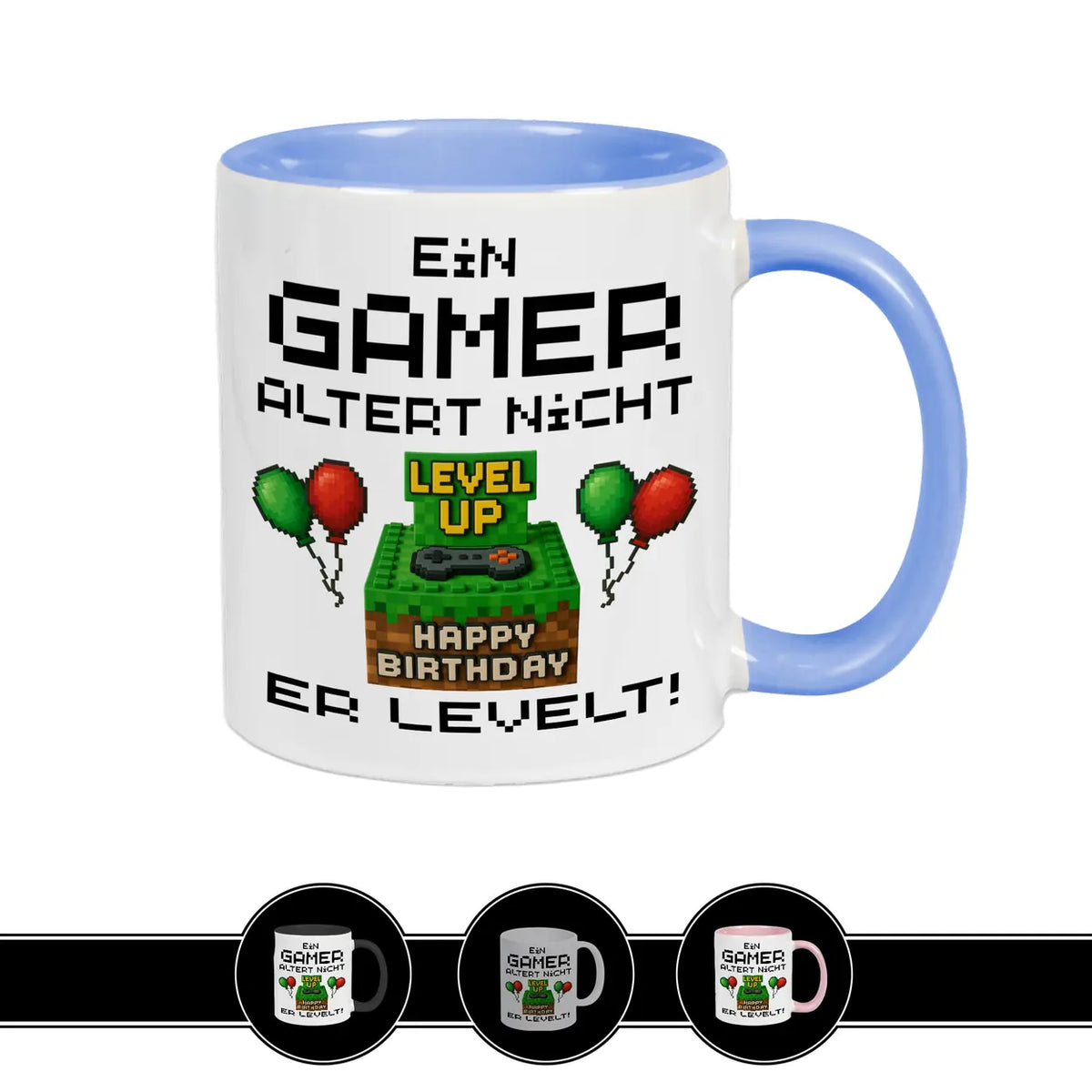 Gaming Tasse Ein Gamer altert nicht er levelt  Geschenk für Zocker Farbe: Blau