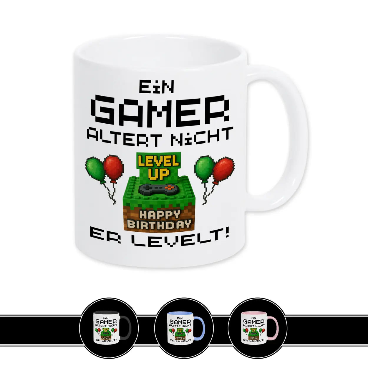 Gaming Tasse Ein Gamer altert nicht er levelt  Geschenk für Zocker Farbe: Weiß